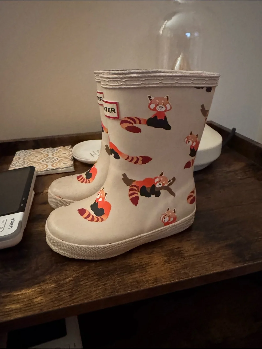 Hunter Kids Beige Rain Boots with Panda